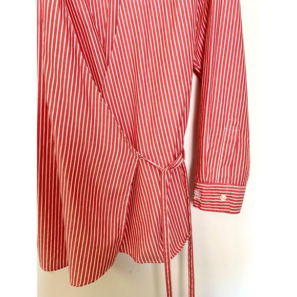 Tommy Hilfiger Red White Stripe Wrap Blouse Womens 1X Cotton Long Sleeve Preppy - Picture 10 of 12